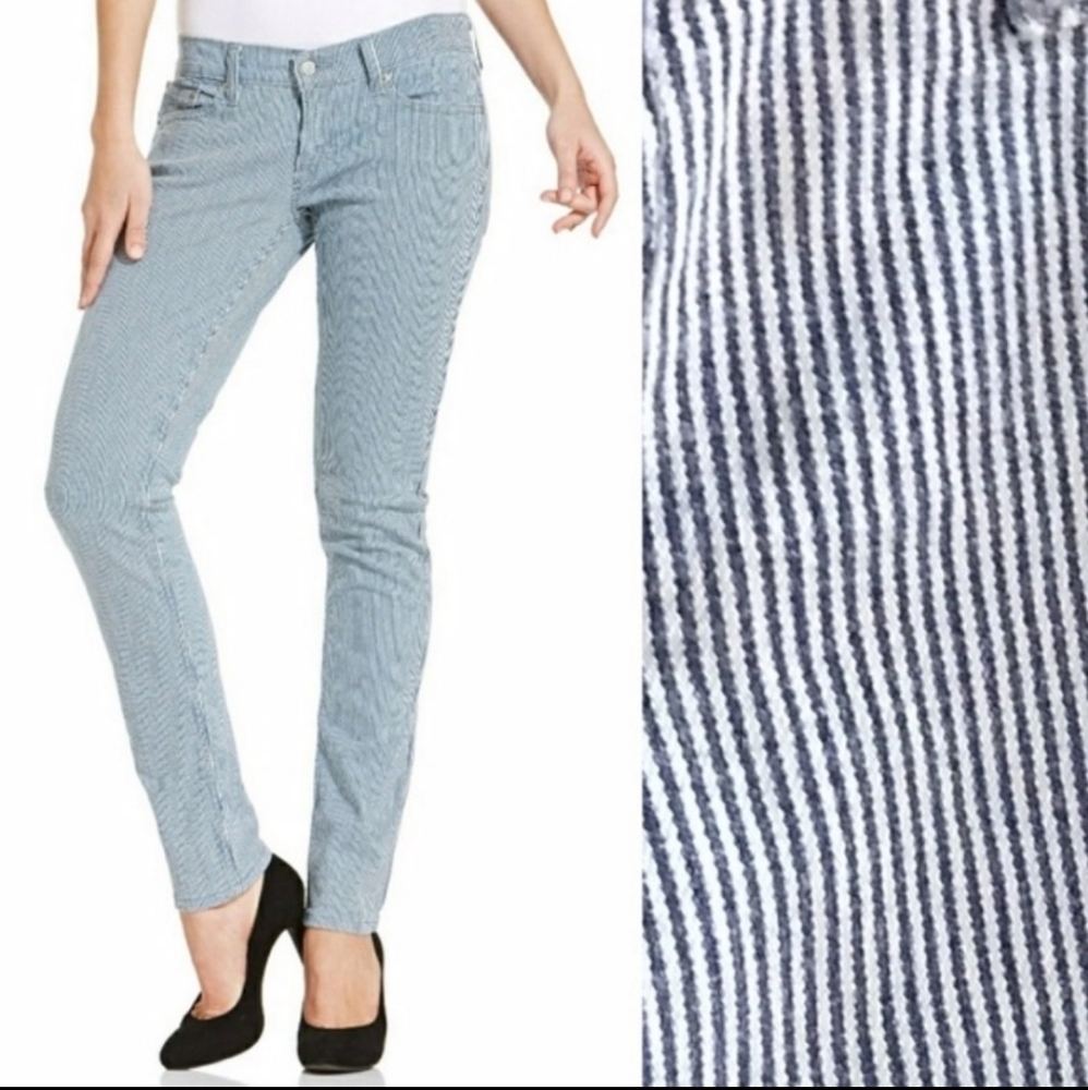 Levi's 524 Too Superlow Blue n' White Striped Skinny Denim Jeans Size 3